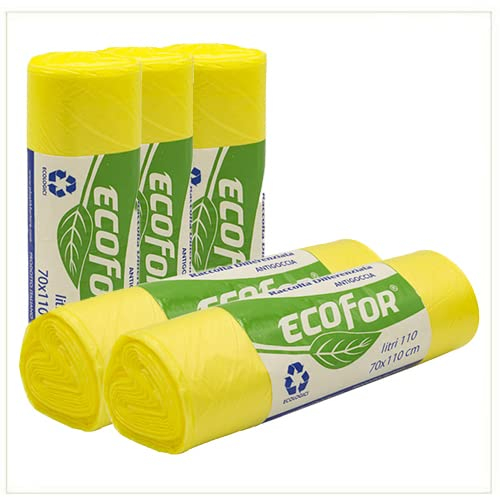 Virsus 100 Sacchi spazzatura colore GIALLO, misura 70x110 cm, Capacità 110 Litri, Sacchetti per Raccolta differenziata, 10 Rotoli da 10 Pezzi