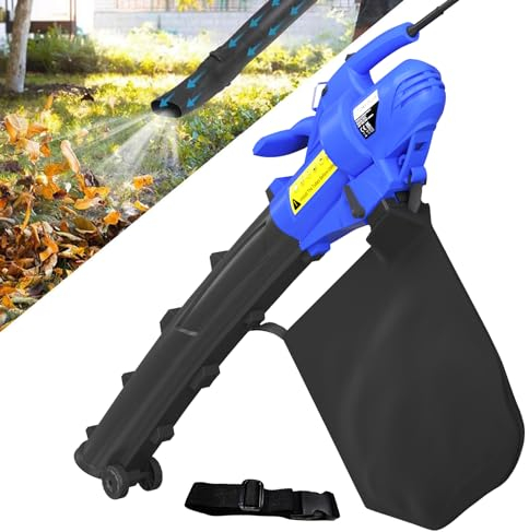 3-in-1 Electric Garden Blower Vac, 3000 W Leaf Blower/Vacuum Shredder with Wheels 30L Leaf Collection Bag,10m Cable Lightweight Design, 10:1 Shredding Ratio