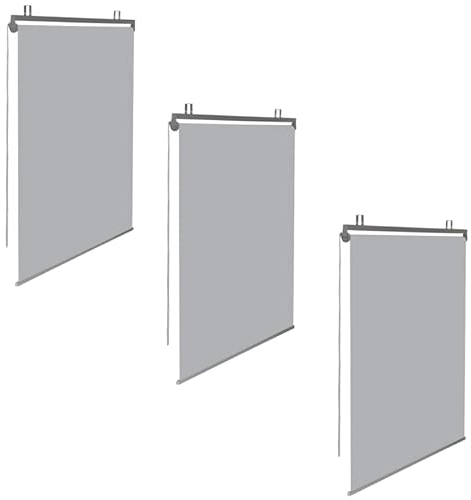 IDMarket - Lot de 3 Stores enrouleurs L.124 x H. 225 CM pour pergola Gris Clair