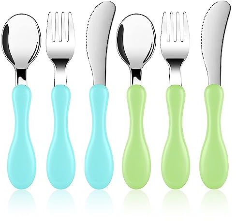 Vicloon Set de Couverts en INOX Enfant,6PCS Fourchette et Cuillère Enfant Prise Facile Acier Inoxydable pour Tout-Petit Stensiles d'apprentissage Parfaits