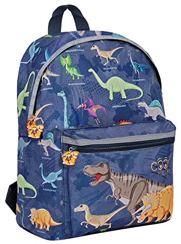 PERLETTI Zaino Bambino con Stampa Colorata - Mini Zainetto Bimbo 2 3 4 5 Anni Multicolore per Scuola Materna Asilo Viaggi - Cartella Piccola con Bordo Catarifrangente - 30x24x10cm (Dinosauro)