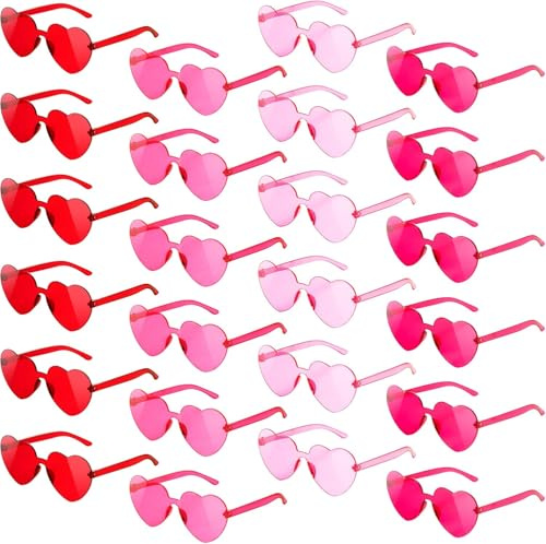 SCIONE Lot de 24 Lunettes de Soleil Cœur Rose pour Enfants - Lunettes Cœur - Accessoires de Fête pour Anniversaire, Plage, Piscine - Cadeau Enfant Amusant