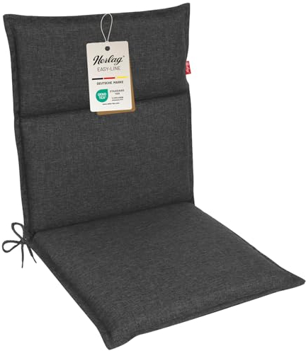 Herlag Polsterauflage Bea Niederlehner 100x50x4,5cm | Wasserabweisende Gartenstuhlauflage Fleckschutz | Bequeme Camping Sitzauflagen | Pflegeleichte Easy-Line | Öko Tex 100 | 1 Polster | Anthrazit