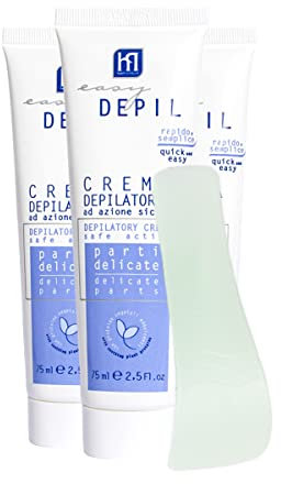 Easy Depil KIT 3 PEZZI CREMA DEPILATORIA PARTI DELICATE da 75 ml. Depilazione Parti Intime, Ascelle, Inguine. Rapida, efficace, sicura. Pelle liscia. Con Proteine Vegetali Addolcenti.