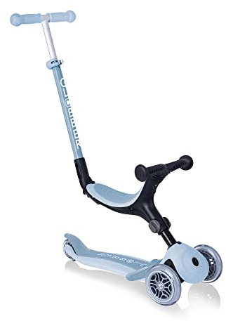 Globber Go Up Plegable Plus ECOlogic - Patinete plegable de 3 ruedas para niños y niñas de 15 meses a 7 años, con asiento extraíble (arándano)