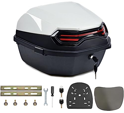 35L Motorrad Topcase für Roller Motorradkoffer Heckkoffer Kofferraum mit Rückenlehne Abschließbar Universal Wasserdicht Motorräder Heckbox für Moped/Mofa/Motorroller/Motorcycle,Weiß,16*16*11in