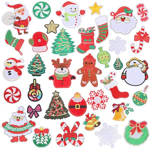 Weihnachts Bügelbilder Zum Aufbügeln, Aufbügeln 36 Stück Weihnachten Bestickte Aufnäher, Weihnachtsmann, Schneemann, Baum, Elk Flicken Patches Für Jeans Kleidung DIY-Dekoration