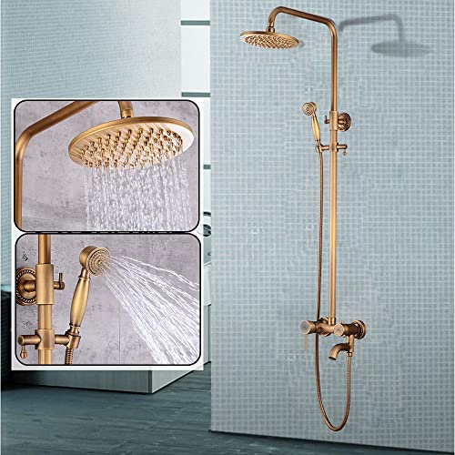 Shiyinge Antikt regnduschset system duscharmatur set mässing blandare antik retro duschset regndusch duschsystem dusch armatur dusch nostalgi duschset med handdusch guld