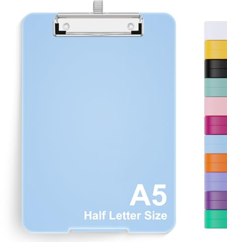 Hnogri A5 Clipboard with Storage, Metal Retractable Pen Holder, Blue | 6 x 9'' Nursing Plastic Foldable Clip Board, Size 9.4 x 6.1 x 0.9 in, Menu Box for Work, Office & School Supplies