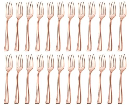 24Stück Plastiklöffel,Dessertlöffel PlastikGabel DessertGabel Mini Löffel Mini Gabel für Dessert,Wiederverwendbare Kaffeelöffel für Party Camping Verkostung Vorspeisen Pudding rühren (gabel roségold)