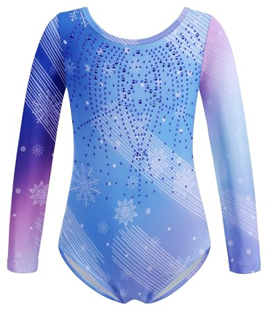 trudge Conjunto de gimnasia para niñas, maillot de manga larga, traje de gimnasia con diseño de purpurina en degradado, talla 150, 7-8 años