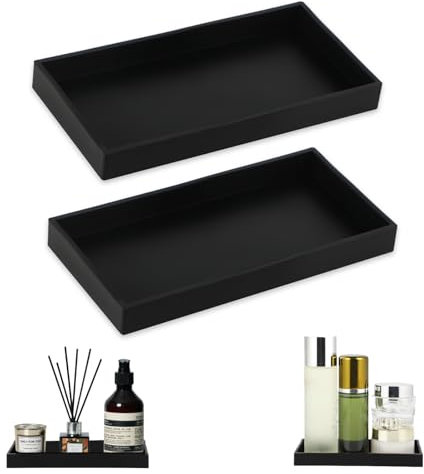 2 Stück Badezimmer Tablett - Tablett Schwarz, 20×10×2 cm, Silikonmaterial, geeignet für Aufbewahrung und Dekoration, passend für Badezimmer, Schminktisch, Küche und andere Oberflächen