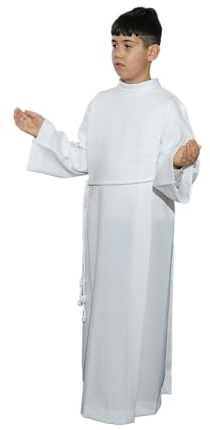 TUNICA PRIMA COMUNIONE CON 2 PIEGONI DAVANTI E DIETRO UNISEX (135 (Altezza tot.160 cm.)