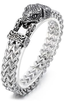 Shuade Braccialetto da uomo con bocca apribile con lupo/serpente/bracciale da uomo a catena a maglia bracciale punk gioielli punk mitologia nordica accessorio, Acciaio al titanio