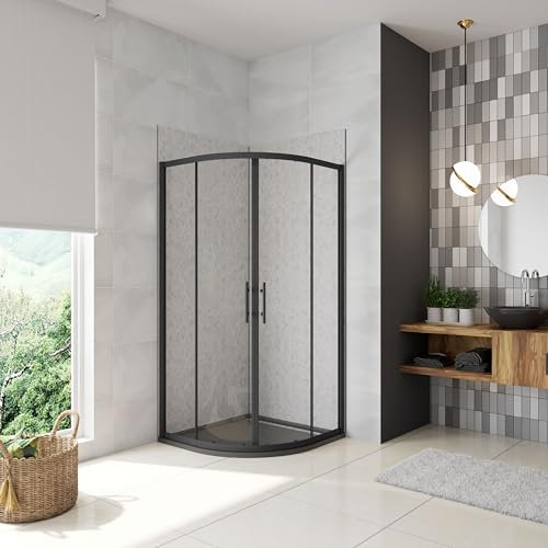 AICA Mampara de Ducha Curva Semicircular Corredera Perfil Negro mate Vidrio Templado 5mm (880-900) x(880-900) x1850mm