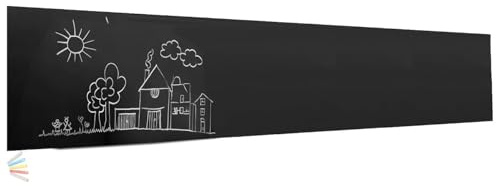 infactory Wandaufkleber: Selbstklebende Tafelfolie mit 5 bunten Kreiden, abwischbar,60 x 200 cm (Wandfolie, Klebetafel)