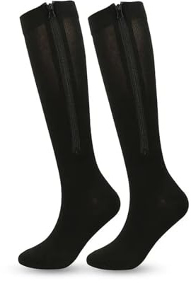 bas de contention 1 paire de chaussettes compression à fermeture éclair for femmes et hommes, en nylon élastique, bout fermé(Black,XX-Large)