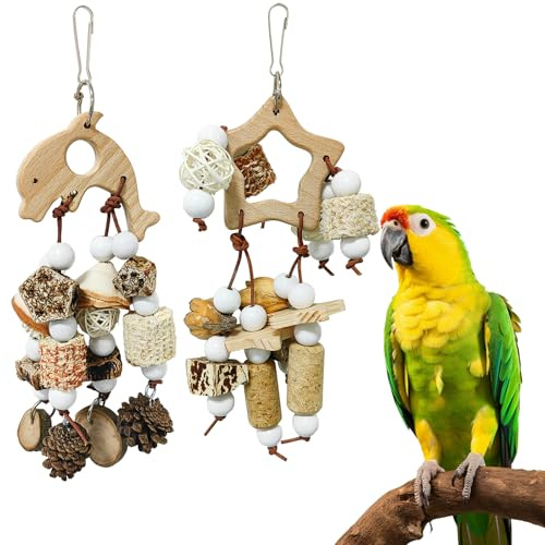 2 Pack Bird Shredding Toys, Corn Cob Parrot Chewing Foraging Hanging Toys | Natural Corn Cob Material, for Parakeets Budgies Conures Finches, Cage Hanging Accessory, Foraging Chewing Fun