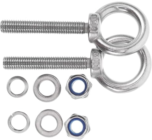 Gadpiparty Bulloni ad Occhiello Filettati in Acciaio Inox M10X60 con Rondelle e Dado Set da 2 Pezzi per Ancoraggio e Sollevamento in Cemento Resistente alle Intemperie e Antivibrazione
