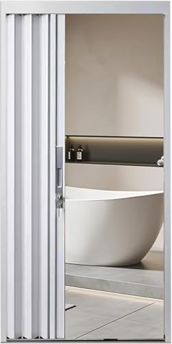AVLLSO Internal Doors Locking Aluminium Bathroom Folding Door 220 210 205 200 190 180 High, Customize Interior Accordion Door Suitable for Any Size Opening, White(H 190cm,W 70cm)