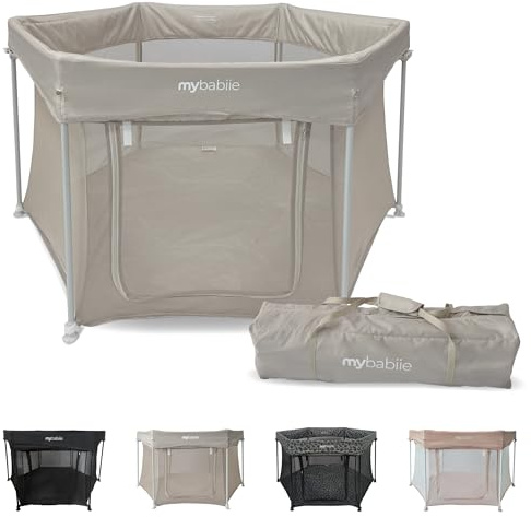 My Babiie Baby Playpen - Lightweight, from Birth to 15kg, Pop-up Playpen Function, Foldable, Travel Bag, Breathable Mesh Sides - Ivory