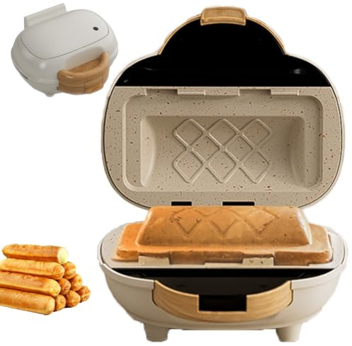 Máquina para hacer perros de maíz de 500 W, mini plancha para prensar palos de queso para perros calientes con placas de revestimiento antiadherentes de esmalte cerámico, máquina de desayuno