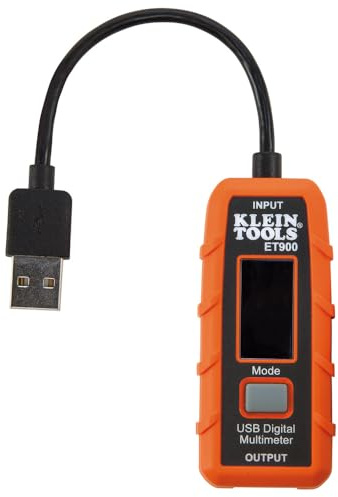Klein Tools ET900 | USB-Digitaltester Typ A & Typ C | Misst Spannung, Strom, Kapazität & Widerstand | Echtzeit-Datenanzeige auf LCD | Für USB-Ladegeräte, Netzteile & Powerbanks