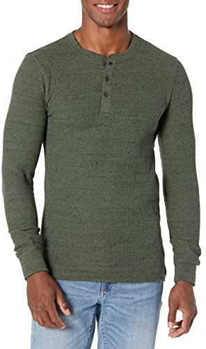 Amazon Essentials Herren Langärmeliges Waffel-Henley, Normale Passform, Olivenheide, M