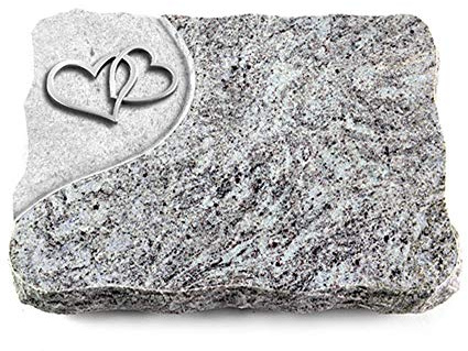 Wilhelmy Grabmale Grabplatte, Grabstein, Grabkissen, Urnengrabstein, Liegegrabstein Modell Folio 40 x 30 x 5 cm Marina Blue-Granit, poliert inkl. Gravur (Aluminium-Ornament Herzen)