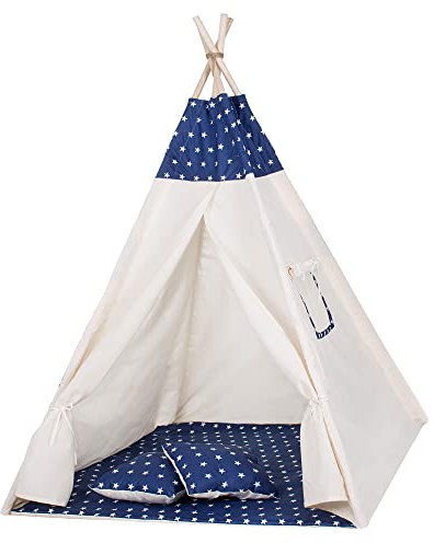 SPRINGOS Tienda de campaña para niños Tipi Cojín de Suelo de algodón 160 x 120 x 100 cm Tienda de campaña para niños