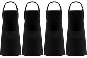Syntus 4 Pack Adjustable Bib Apron with 2 Pockets Cooking Kitchen Aprons for Women Men Chef, 100% Cotton, Black