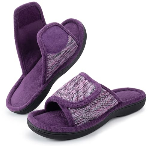 RockDove Women's Adjustable Wrap Memory Foam Slide Slipper, Size 7/8 UK Women, Eggplant