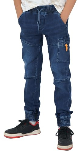 NOROZE Casual Retro Denim Pants Tapered Leg Design Stretchable Jeans Joggers Sweatpants Style Trouser with Elasticated Drawstring Waist (UK, Age, 5 Years, 6 Years, Regular, D-Blue)