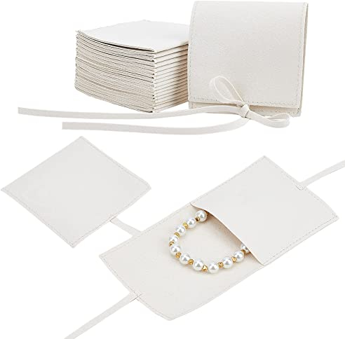 NBEADS 20pz Sacchetti per Gioielli in Microfibra, 8x8cm Bracciali Collana Orecchini Confezione Borsa Papillon Sacchetti per Gioielli con Stringhe per La Conservazione Regali Caramelle Nuziali, Grigio