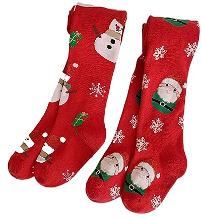 Silkglory Collants Filles,2 Pièces Collants Pour Bébé Avec Décoration de Noël Avec Bonhomme de Neige,Leggings Sans Couture Bas en Coton Pour Nouveau-né Rouge 7-9 Ans