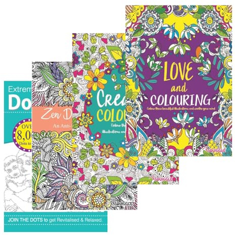 Sixstore - Lot de 4 livres de coloriage créatifs, mandalas et motifs, 24 à 48 motifs par livre, 21 x 29.7 cm, multicolore, 4 unités