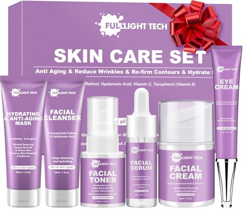 Gifts for Women,Anti Aging Skin Care Set,Reduce Wrinkles & Hydrate Skin,Skin Care Kit W/Facial Cleanser,Toner,Cream,Serum,Eye Cream Skincare Gift Set,Valentine Birthday Gifts for Wife Mom Teens