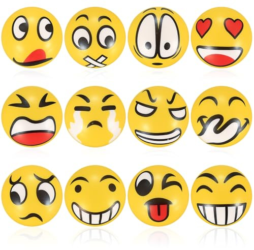 12 Pcs Novelty Squeeze Balls - Stress Relieving Emotion Toys for Adults & Teens - Party Favours & Bag Fillers