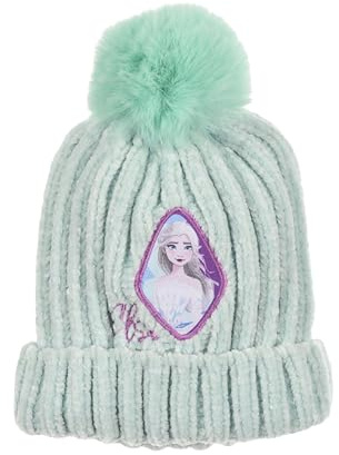 Disney Elsa Cappello da Ragazze, Cappello Invernale per Ragazza, Berretto di Punti, Frozen Cappello con Pompon, Accessori Invernali per Bambina - Verde