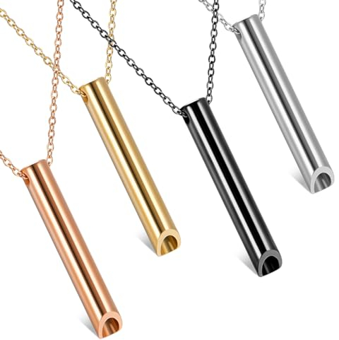 Apricitie 4 Stück Stress Relief Mindful Breathing Halskette, Halskette für Angstlinderung Achtsame Halskette Edelstahl Tragbare Halskette für Frauen Männer