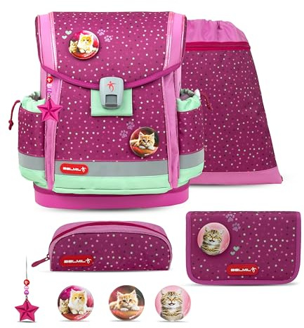 Belmil Classy Plus Schulranzen Set 5-teilig mit Brustgurt (405-78/AG/S) (Mint Burgundy)