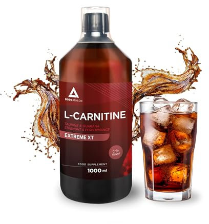 L-Carnitina EXTREME XT 1 Litro- Con Taurina e Guarana- Integratore sportivo Gusto Cola- Energia extra- Potente- Miglioramento delle prestazioni e del recupero- Dose sicura- Vegan- Bodyathlon