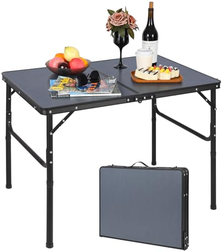 REDCAMP Faltbarer Campingtisch mit Einstellbarer Höhe, Leichter Tragbarer Klapptisch Campingtisch 90x60cm für den Innen- und Außenbereich, Balkon, Markt, Küche, Dunkelgrau
