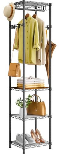 Roxibelt R1 Clothes Rack Heavy Duty, Clothing Racks for Hanging Clothes, Garment Rack with Storage Shelves, Small Coat Rack Freestanding for Entryway, Hallway, Bedroom, Max Load 448 Lbs, Black