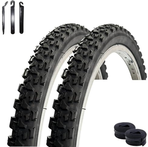 VEE Rubber V114 Lot de 2 pneus de vélo 24 Noir 47-507 (24 x 1,75) + 2 chambres à air DV assorties avec démonte-pneu