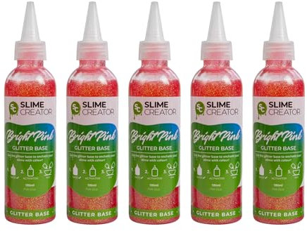 Slime Creator Glitter Base - Bright Pink - 180ml Bottle - Sparkling Pink Glitter for DIY Slime Making - Pack of 5