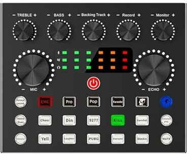 Controlador de DJ, Portable Audio Device V8S Audio Mixer External Sound Card with 10 Sound Effect For Live Streaming PC Computer Phone Broadcasting(V8S)
