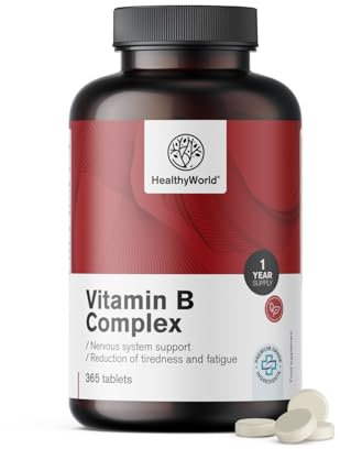 HealthyWorld Vitamin B-Komplex - 365 Tabletten - Jahresvorrat - alle 8 B-Vitamine - B1 B2 B3 B5 B6 B7 B9 B12 pro Tablette - Energiestärkung, gegen Müdigkeit - umfassende Unterstützung des Körpers