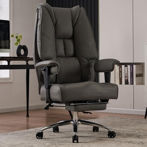 EXCEBET Heavy Duty Office Chair 180kg - Big & Tall Ergonomic Executive Desk Chair with 14cm Pocket Spring Seat (Sofa Comfort), High Back PU Leather Computer Chair with Lumbar Support (Grey)