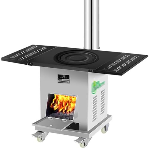 Utomhus Braskamin Energibesparande Mobile Braskamin med Skorstensrör, Multifunktions Braskamin Inomhusvärme med Sidohyllor, för Uppvärmning och Matlagning(50cm(19.68in))